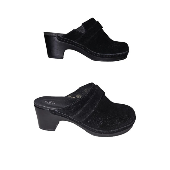 Crocs Women's Sarah Black Suede Clogs Size 7 - Picture 1 of 7